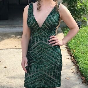 Gorgeous Hunter Green Jovani Homecoming dress